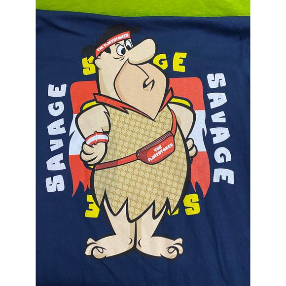 Hanna Barbera Fred Savage T Shirt Adult's Large Navy Blue Fred Flinstone Savage - Picture 7 of 8